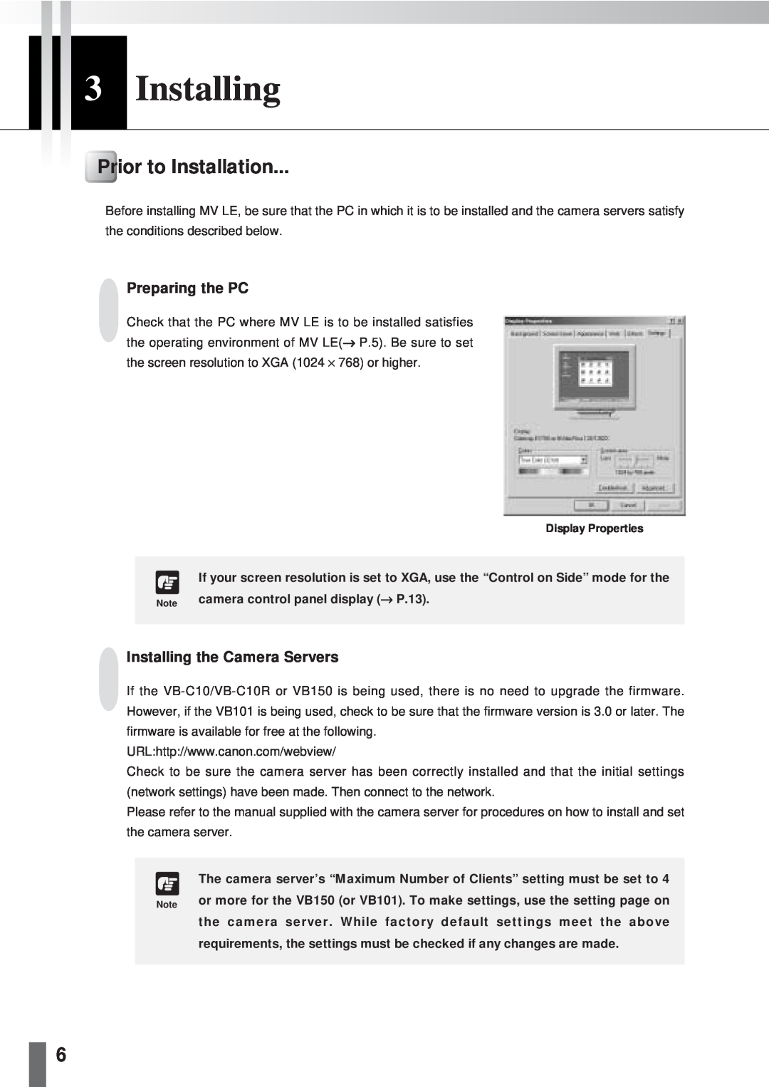 Canon 2.1 user manual 3Installing, Prior to Installation, Preparing the PC, Installing the Camera Servers 