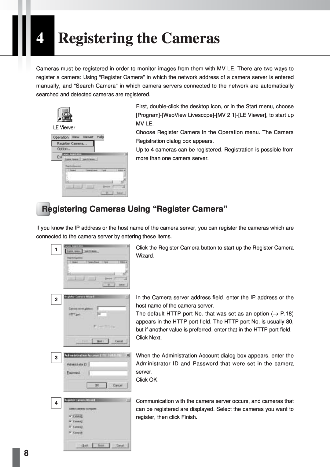 Canon 2.1 user manual 4Registering the Cameras, Registering Cameras Using “Register Camera” 