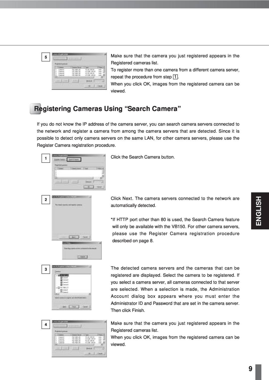 Canon 2.1 user manual Registering Cameras Using “Search Camera”, English 