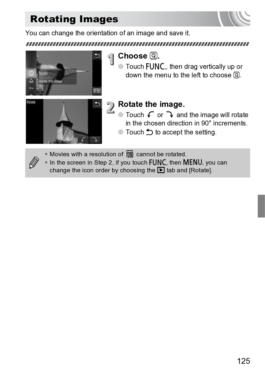 Canon 210 manual Rotating Images, Choose, Rotate the image, 125 