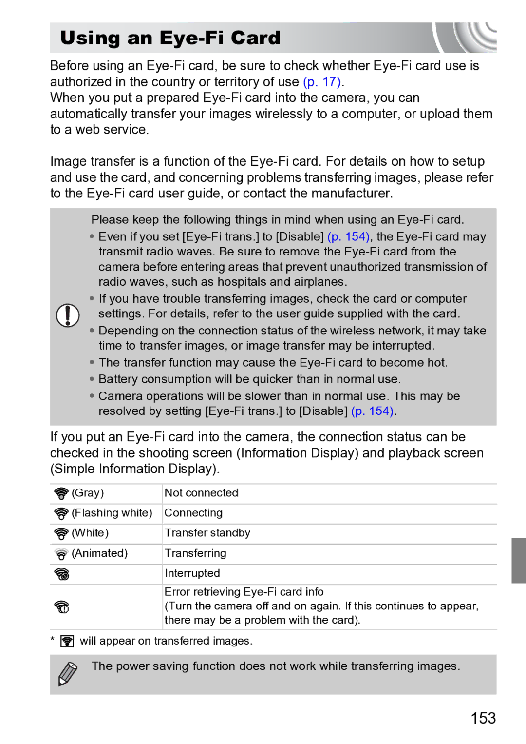 Canon 210 manual Using an Eye-Fi Card, 153 