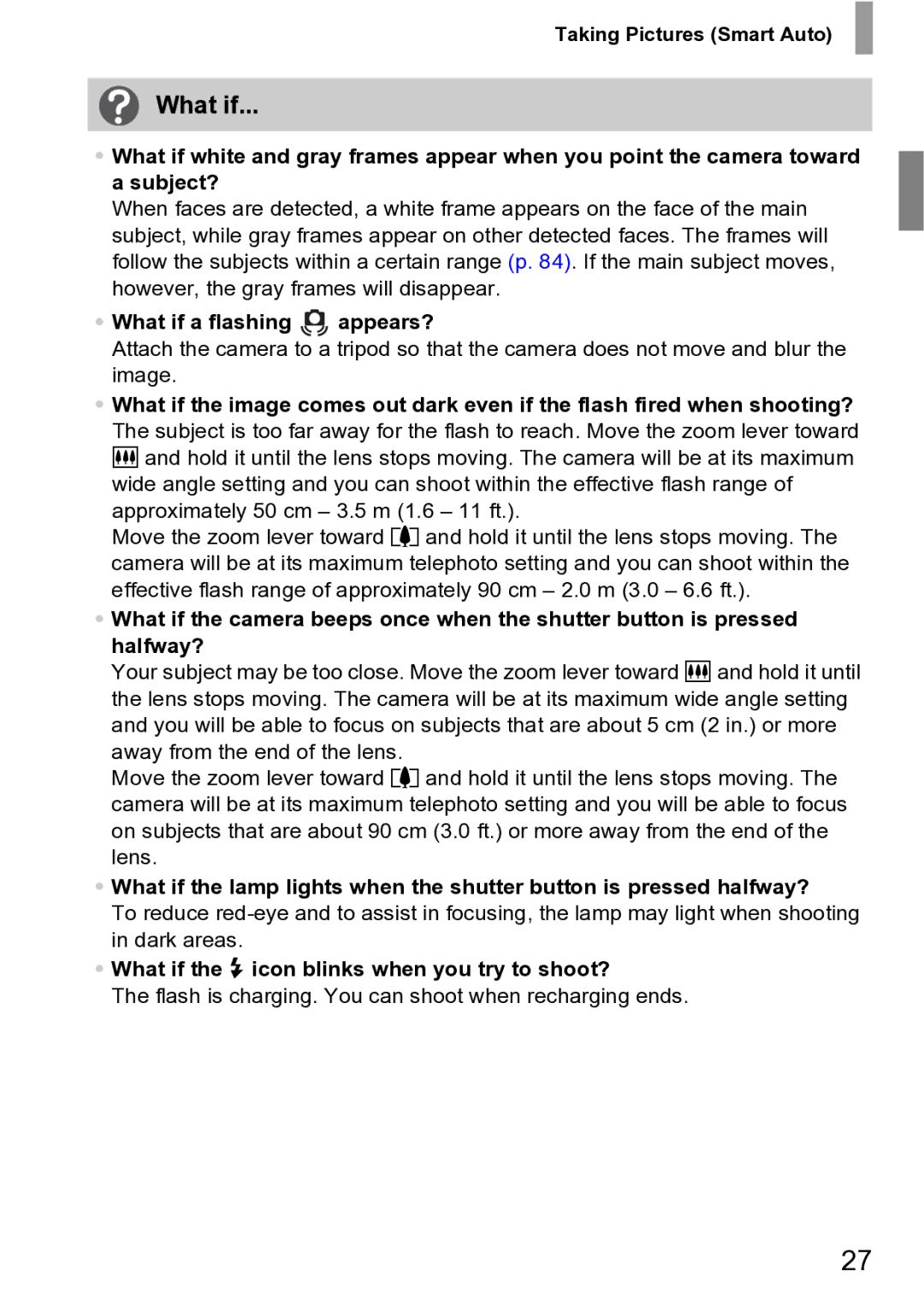 Canon 210 manual What if a flashing appears?, What if the h icon blinks when you try to shoot? 