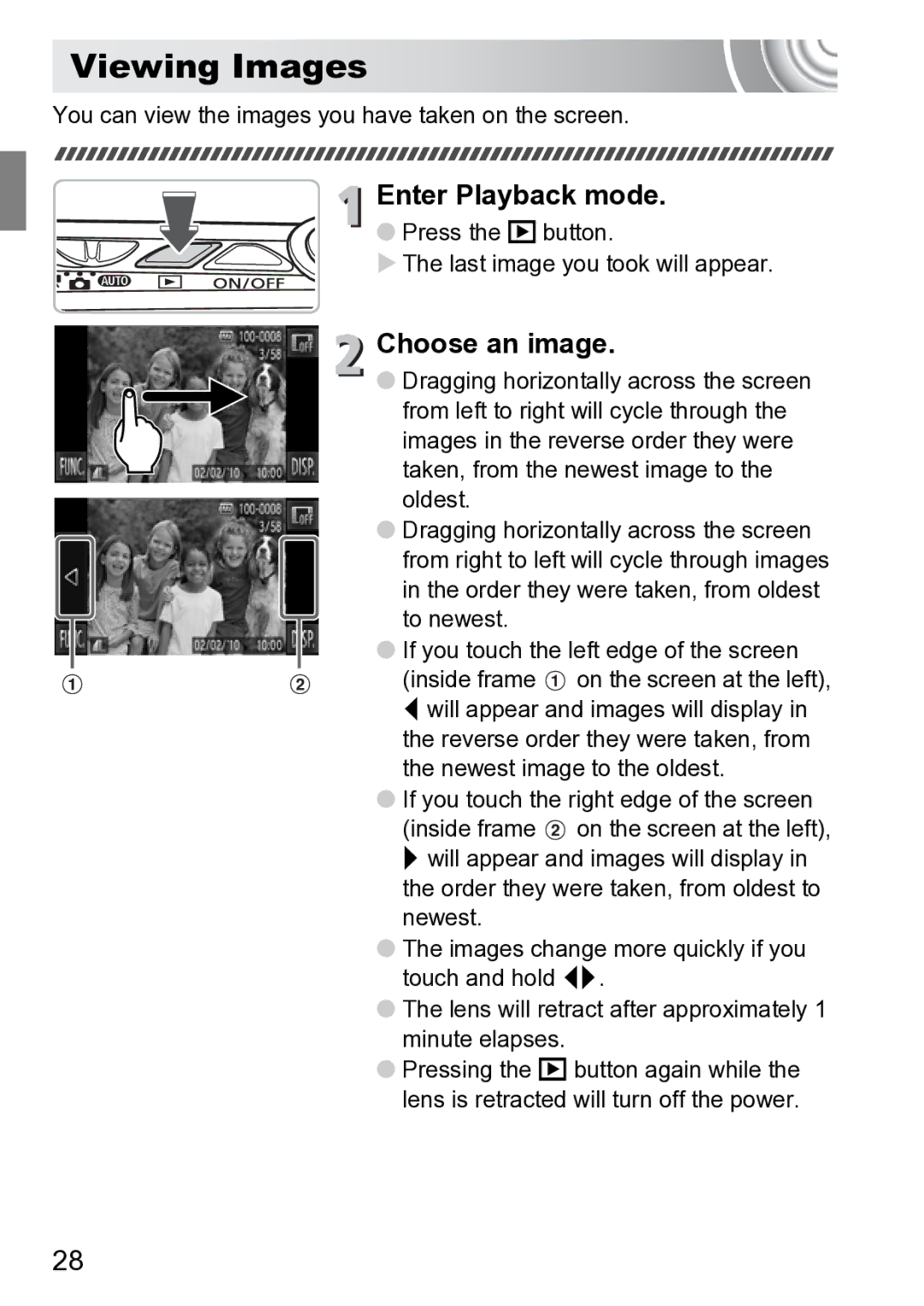 Canon 210 manual Viewing Images, Choose an image, You can view the images you have taken on the screen 