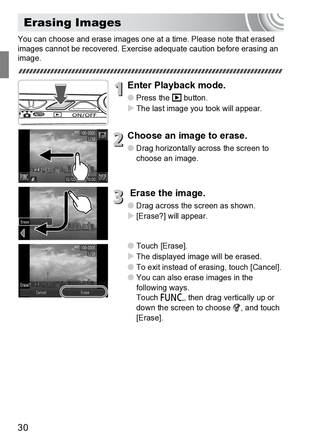 Canon 210 manual Erasing Images, Choose an image to erase, Erase the image 