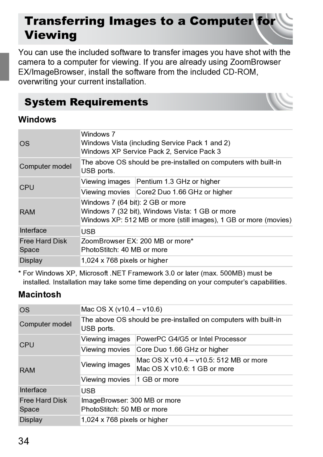 Canon 210 manual Transferring Images to a Computer for Viewing, System Requirements, Windows, Macintosh 