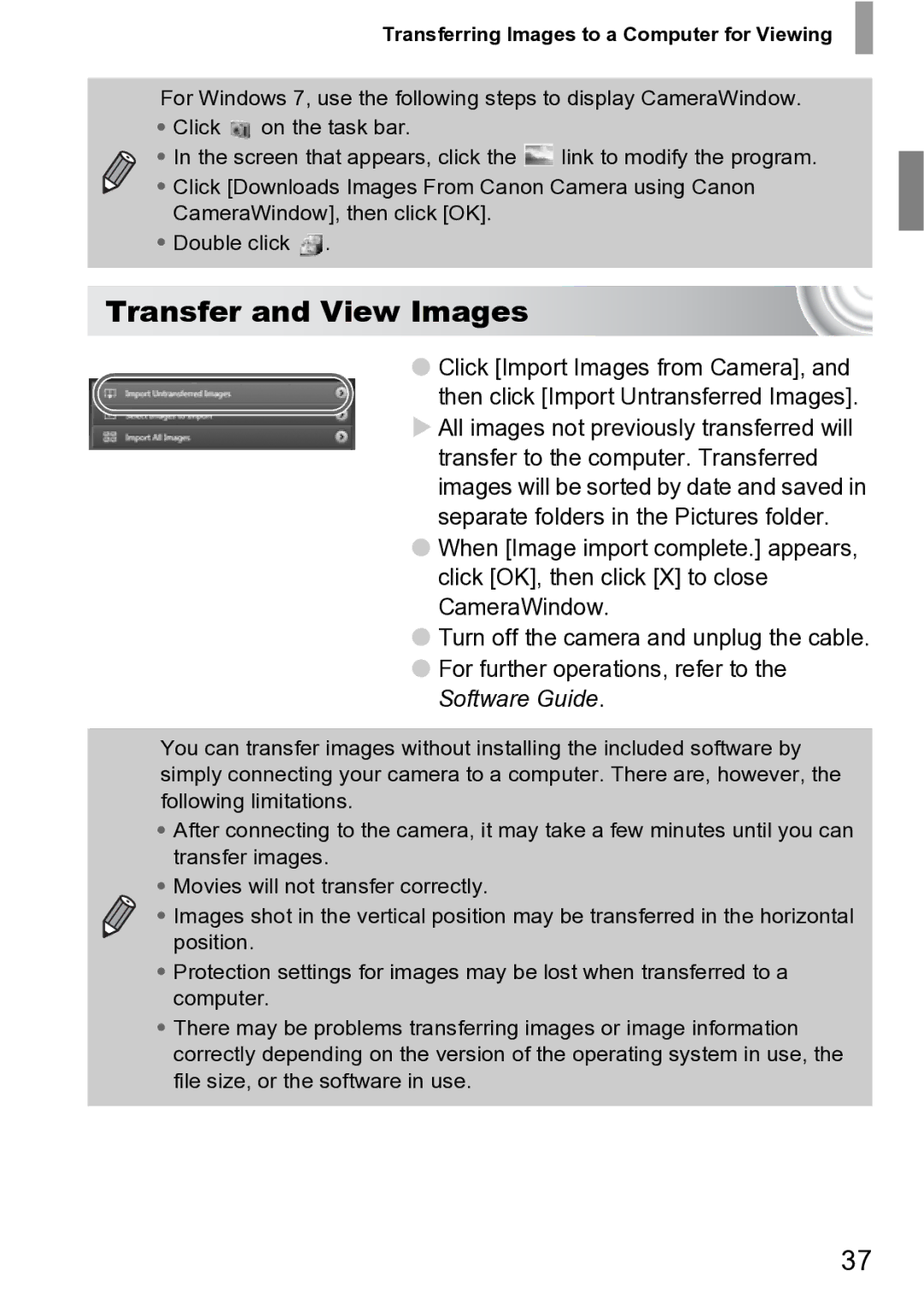 Canon 210 manual Transfer and View Images 