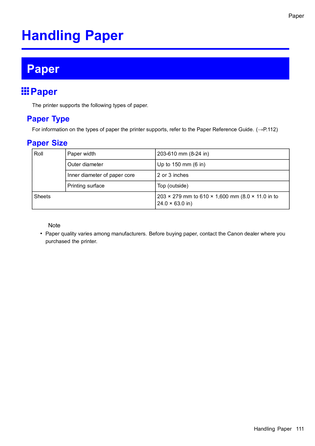 Canon 2159B002 user manual Paper Type 