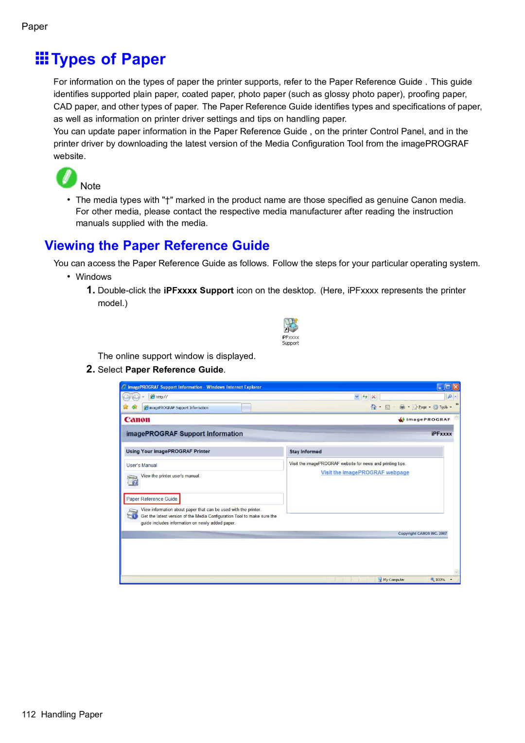 Canon 2159B002 user manual Types of Paper, Viewing the Paper Reference Guide, Select Paper Reference Guide 