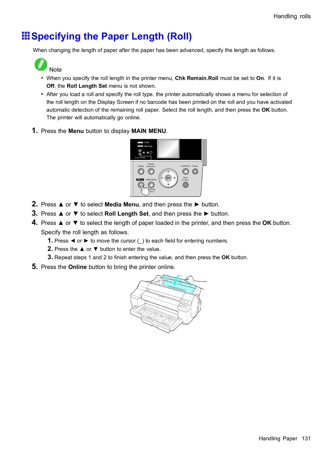 Canon 2159B002 user manual Specifying the Paper Length Roll 