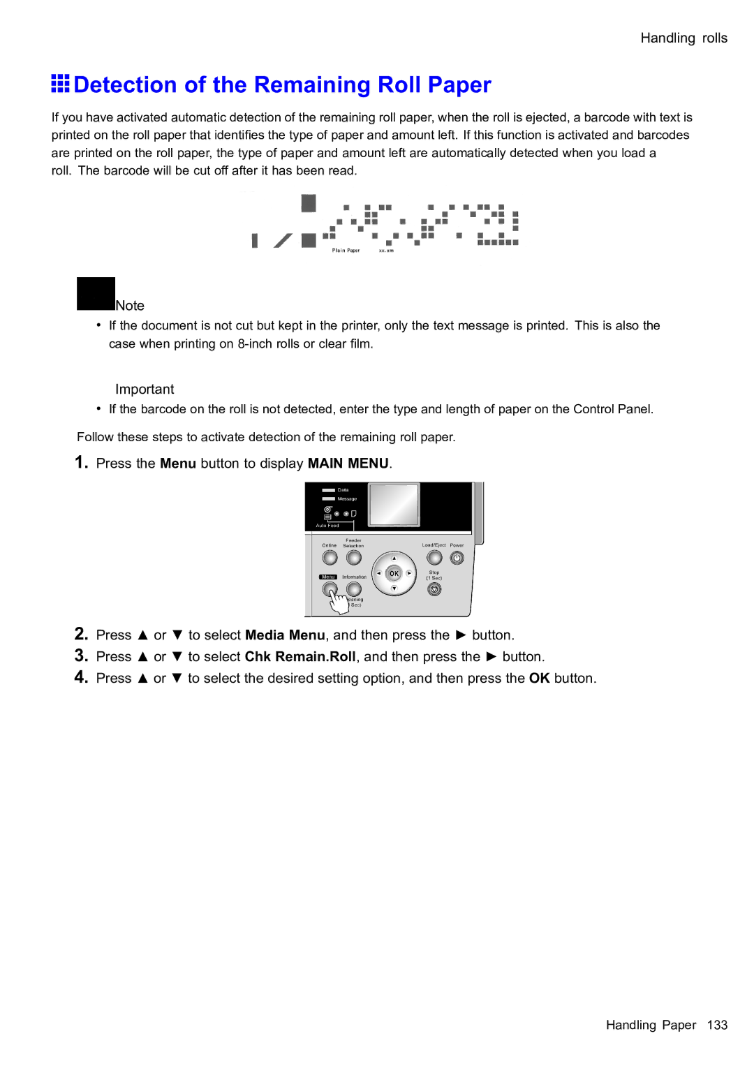 Canon 2159B002 user manual Detection of the Remaining Roll Paper 