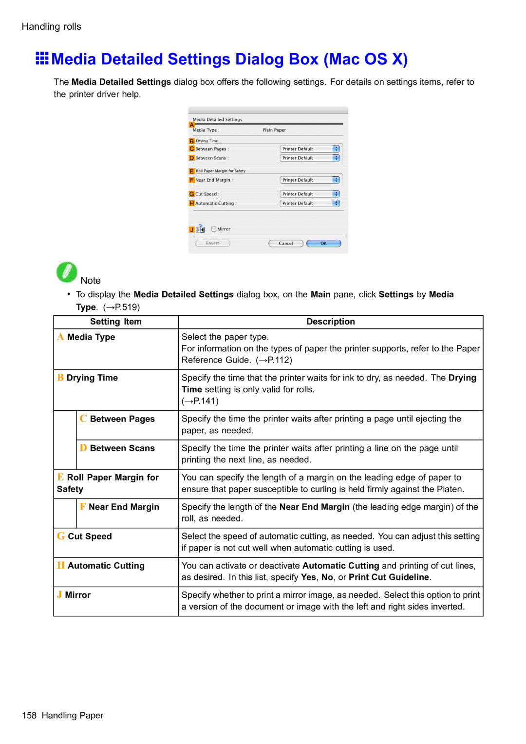 Canon 2159B002 user manual Media Detailed Settings Dialog Box Mac OS, Automatic Cutting 