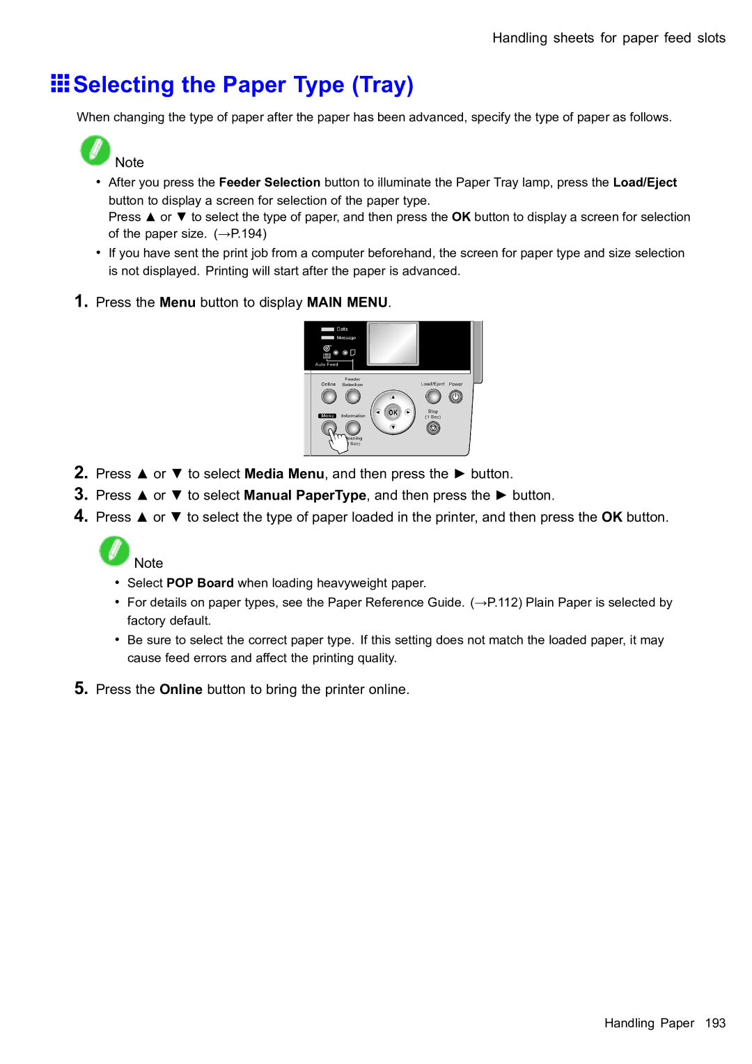 Canon 2159B002 user manual Selecting the Paper Type Tray 