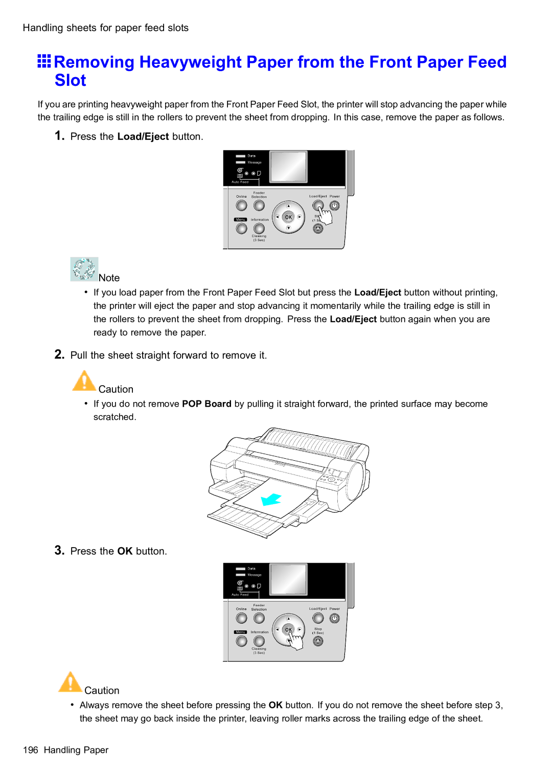 Canon 2159B002 Removing Heavyweight Paper from the Front Paper Feed Slot, Pull the sheet straight forward to remove it 