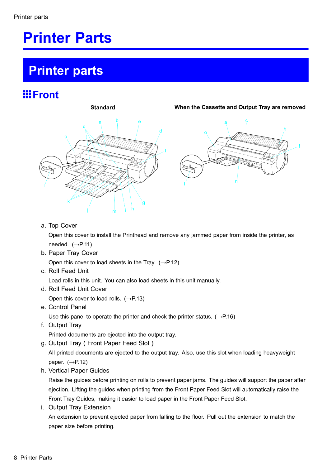 Canon 2159B002 user manual Printer parts, Front 