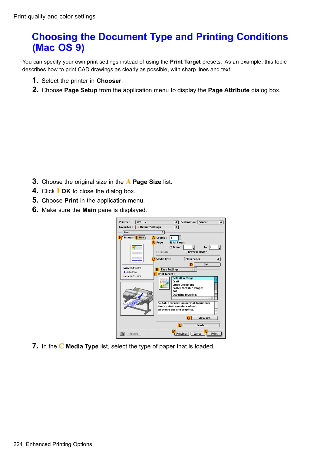 Canon 2159B002 user manual Choosing the Document Type and Printing Conditions Mac OS 