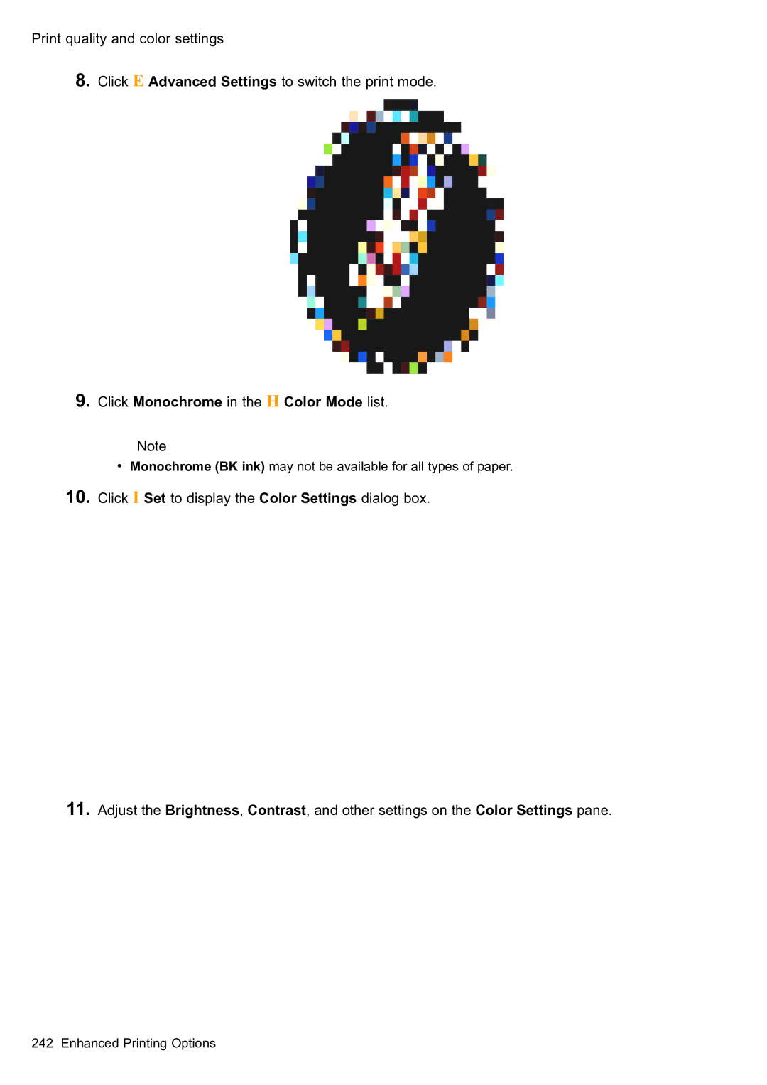 Canon 2159B002 user manual Click Monochrome in the H Color Mode list 