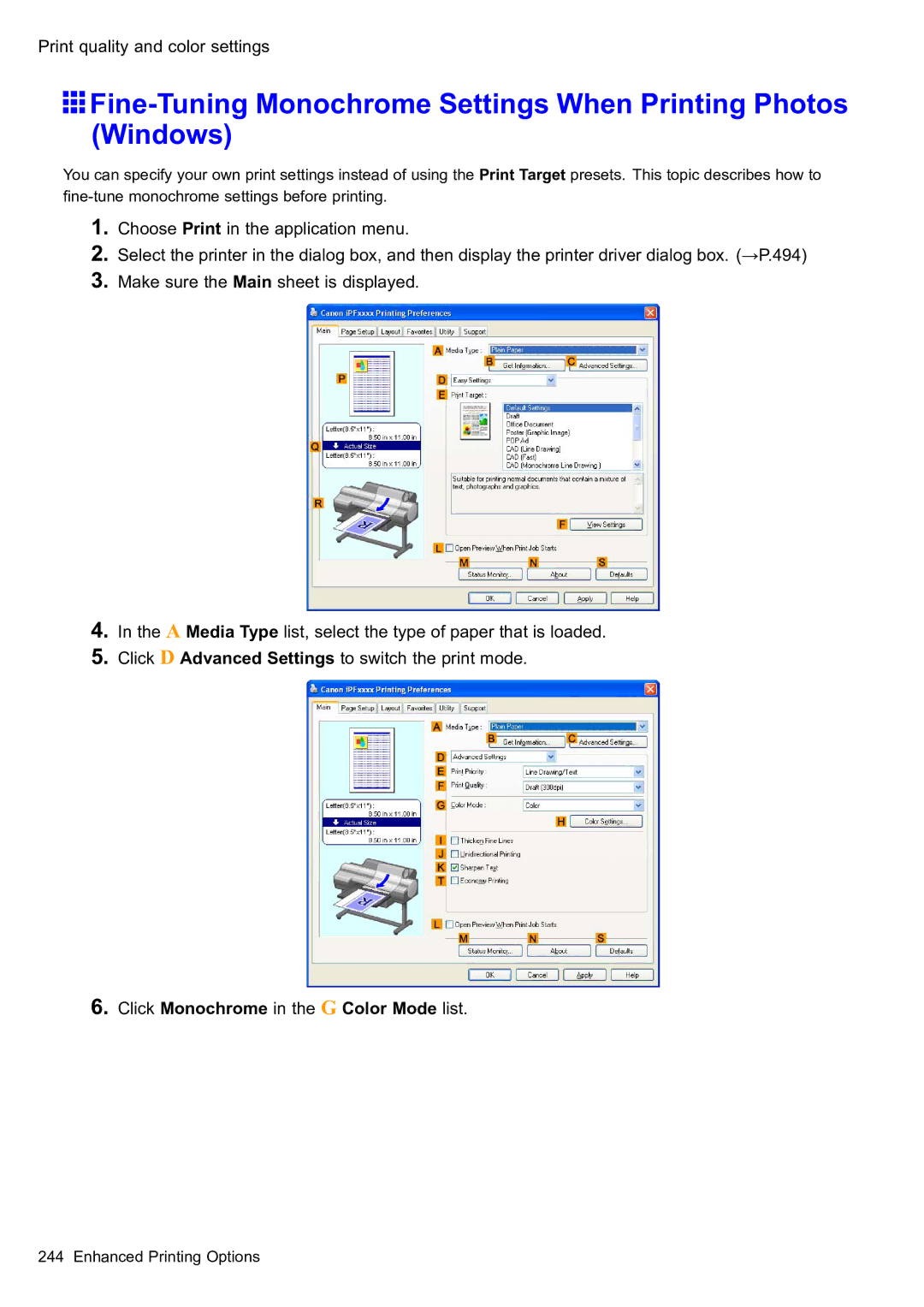 Canon 2159B002 user manual Fine-Tuning Monochrome Settings When Printing Photos Windows 