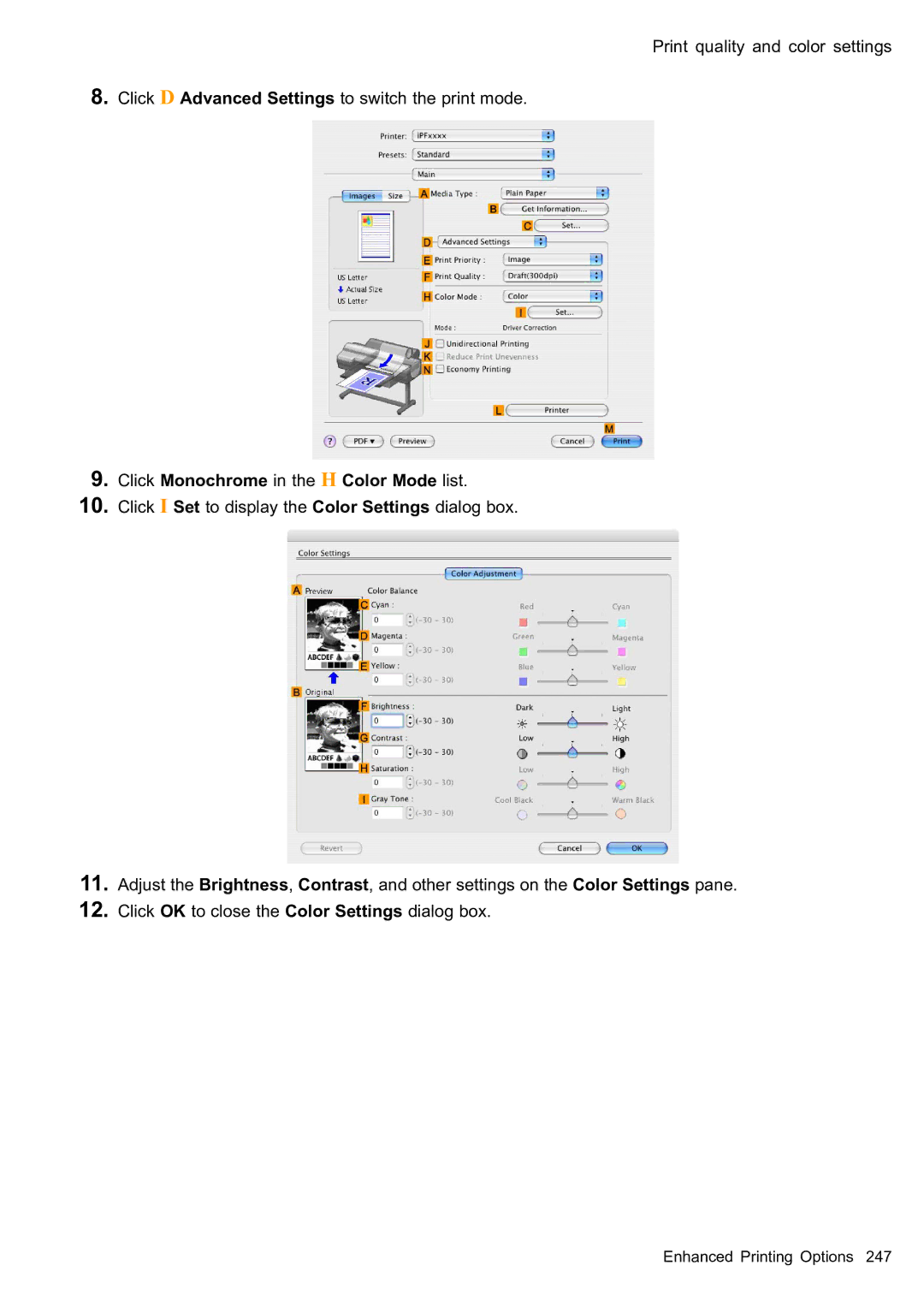 Canon 2159B002 user manual Click Monochrome in the H Color Mode list 