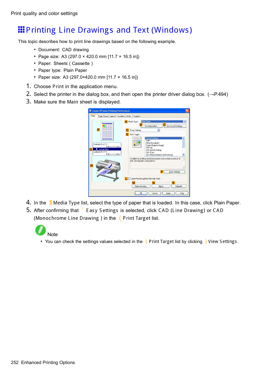 Canon 2159B002 user manual Printing Line Drawings and Text Windows, Monochrome Line Drawing in the E Print Target list 