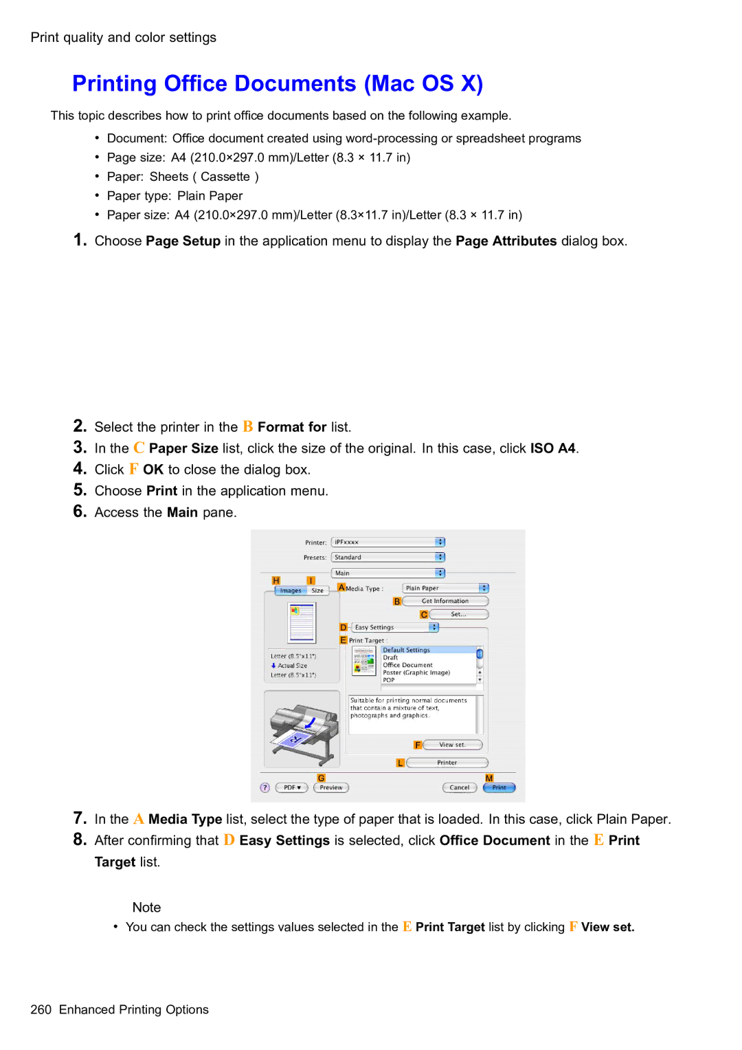 Canon 2159B002 user manual Printing Ofce Documents Mac OS, Target list 