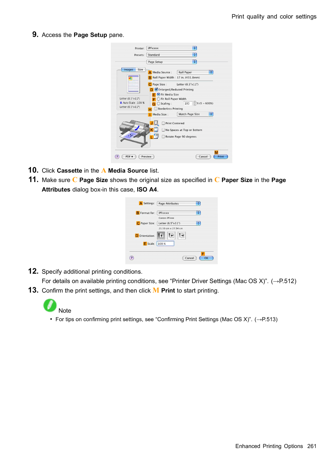 Canon 2159B002 Print quality and color settings Access the Page Setup pane, Click Cassette in the a Media Source list 