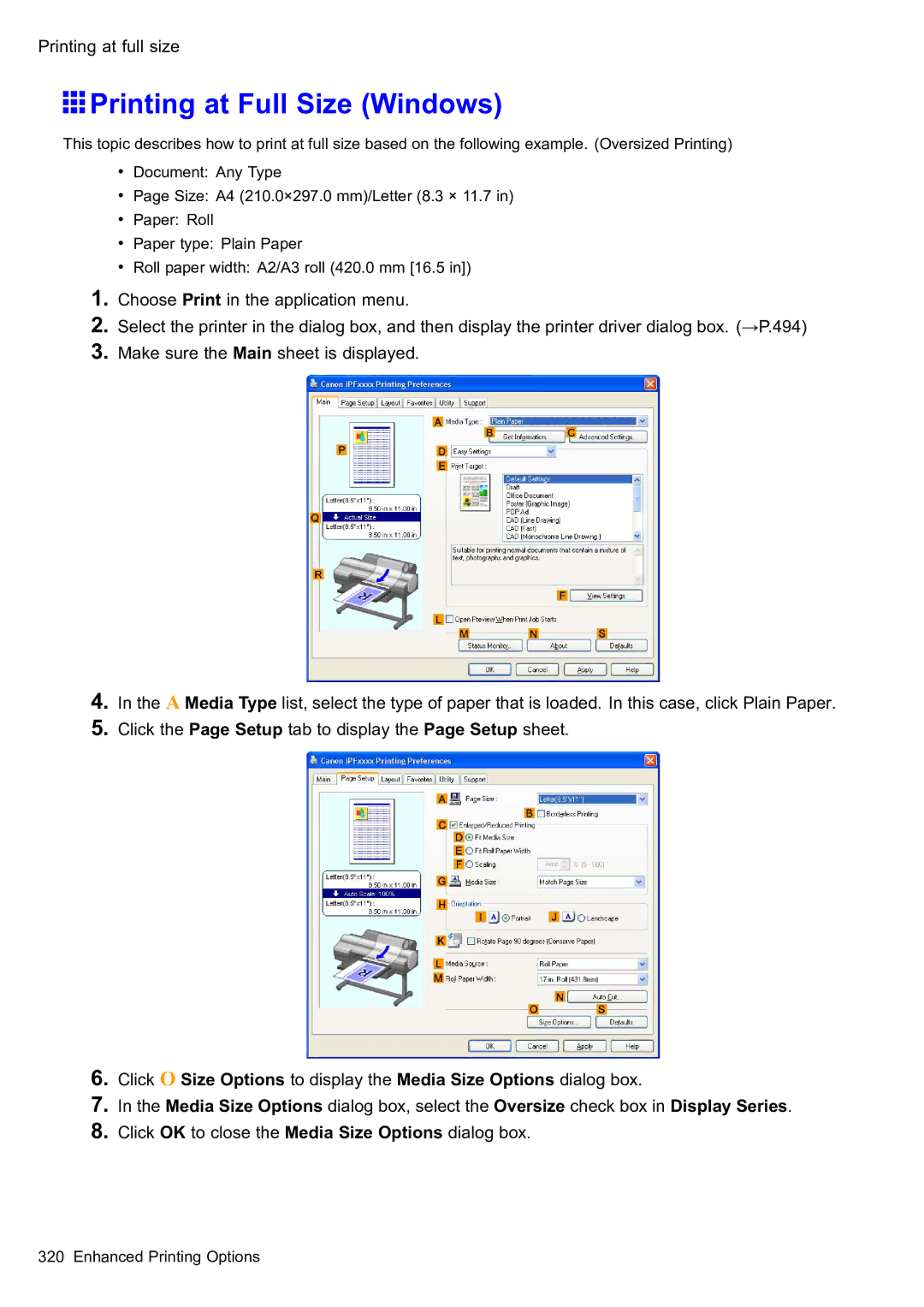 Canon 2159B002 user manual Printing at Full Size Windows, Printing at full size 