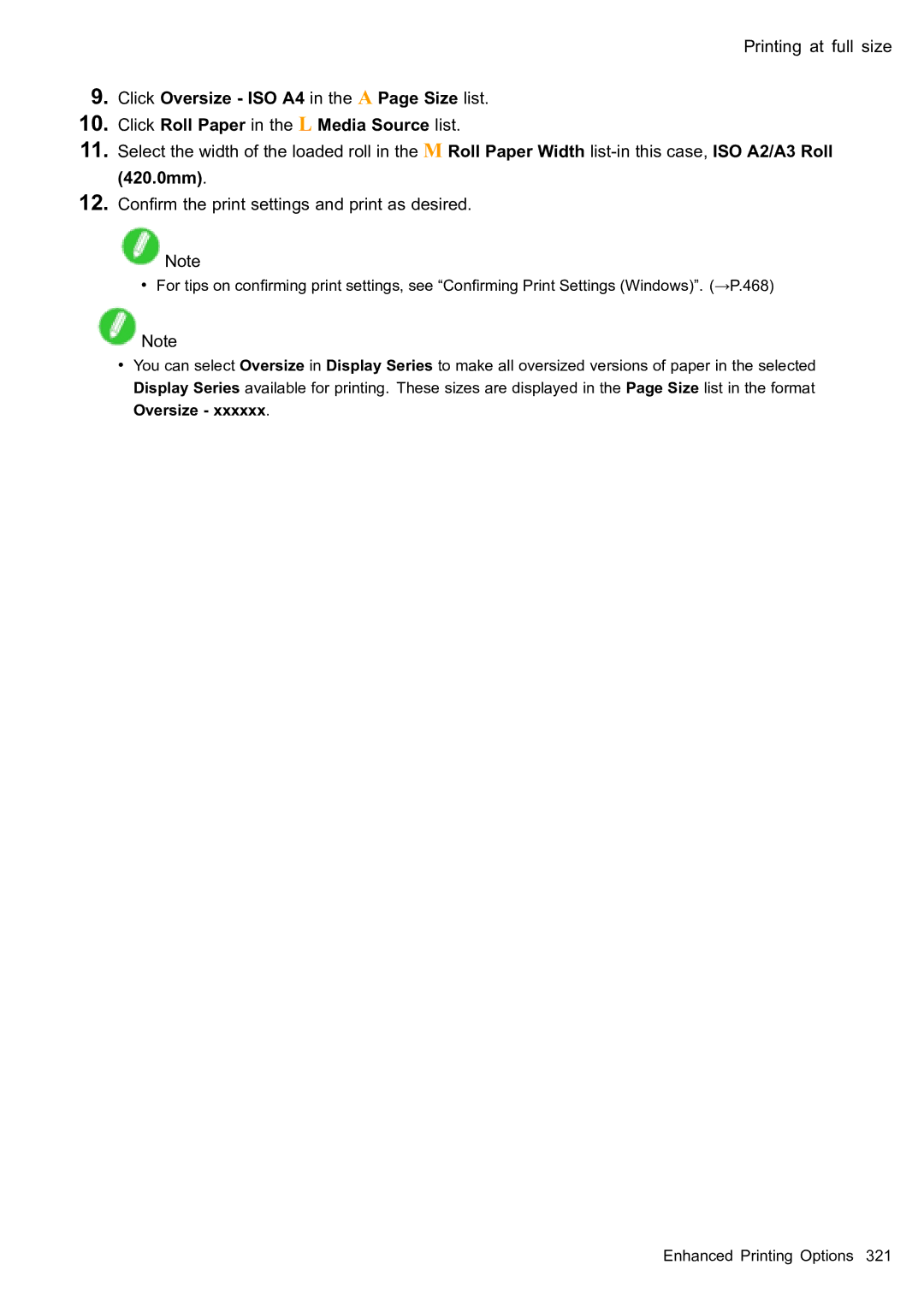 Canon 2159B002 user manual Conrm the print settings and print as desired, Oversize 