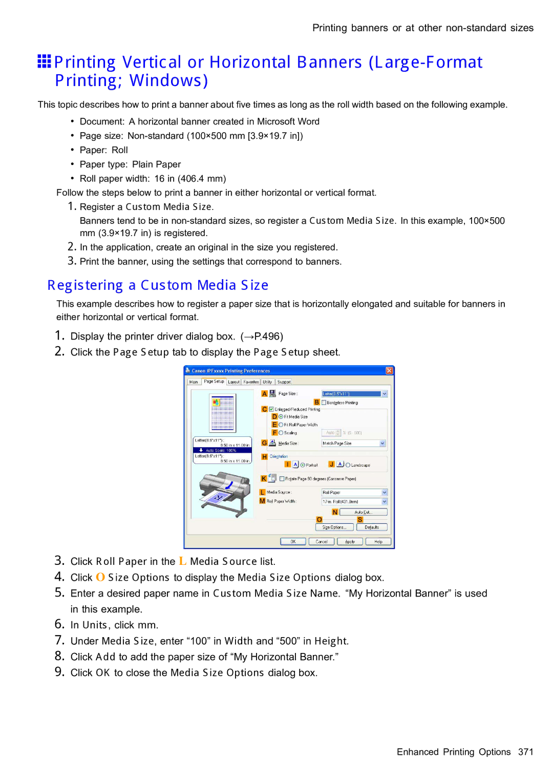 Canon 2159B002 user manual Registering a Custom Media Size, Register a Custom Media Size 