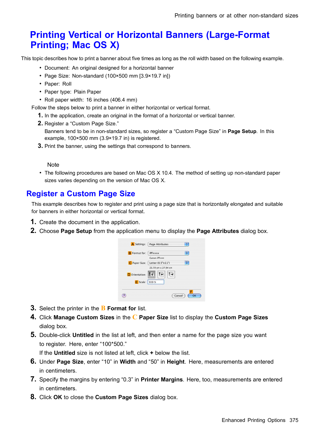 Canon 2159B002 user manual Register a Custom Page Size, Printing banners or at other non-standard sizes 