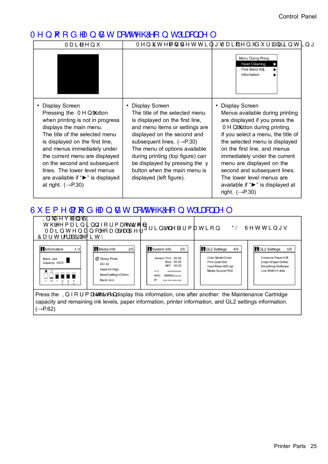 Canon 2159B002 Menu mode, and state of the Control Panel, Submenu mode, and state of the Control Panel, Cartridge capacity 