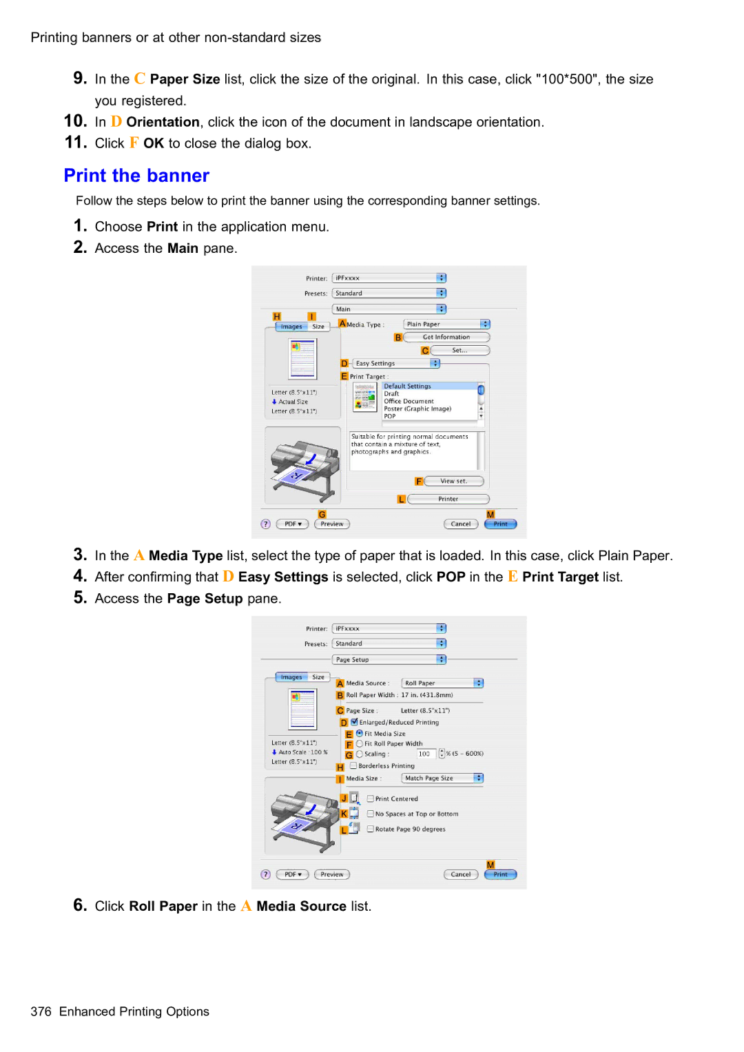 Canon 2159B002 user manual Print the banner, Click Roll Paper in the a Media Source list 