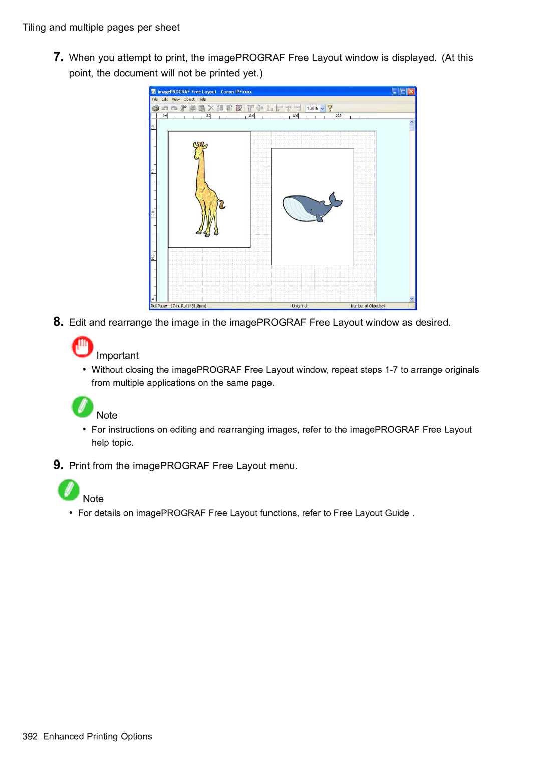 Canon 2159B002 user manual Print from the imagePROGRAF Free Layout menu 