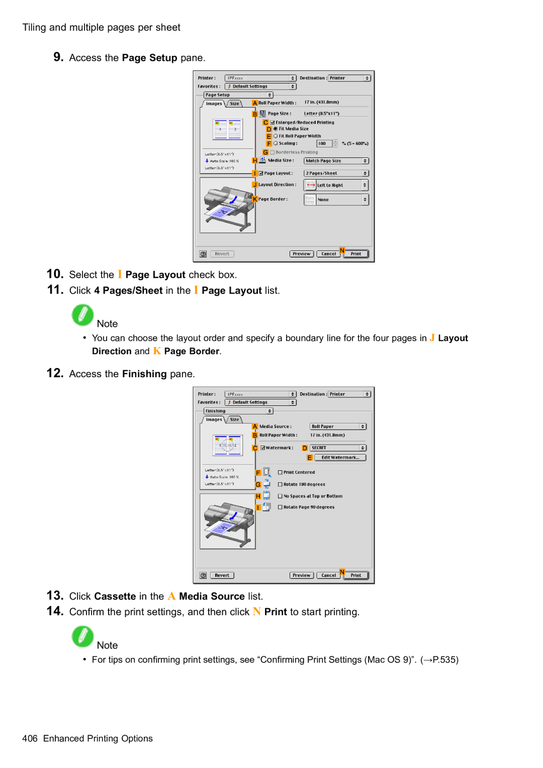 Canon 2159B002 user manual Click 4 Pages/Sheet in the I Page Layout list, Access the Finishing pane 