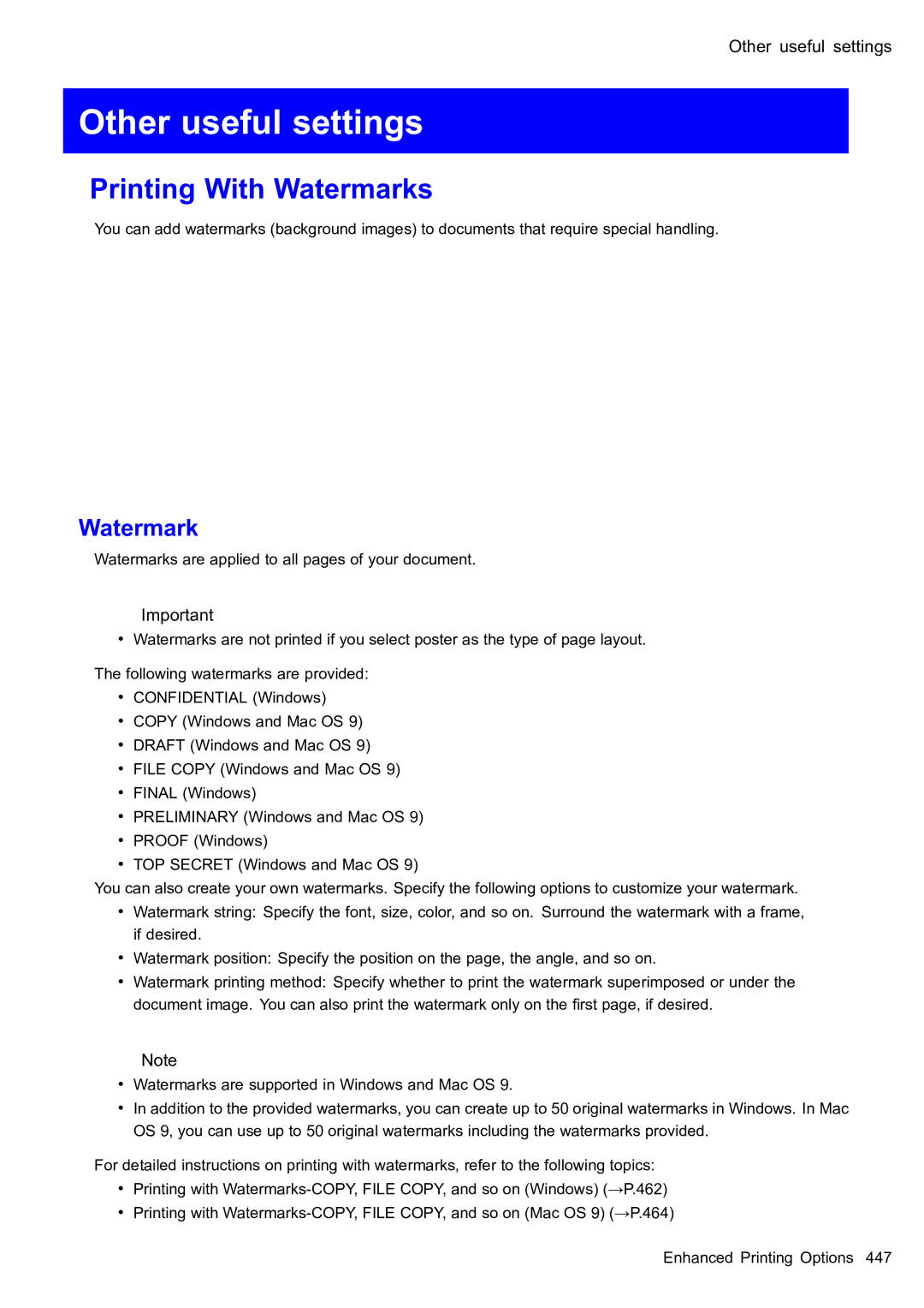 Canon 2159B002 user manual Other useful settings, Printing With Watermarks 