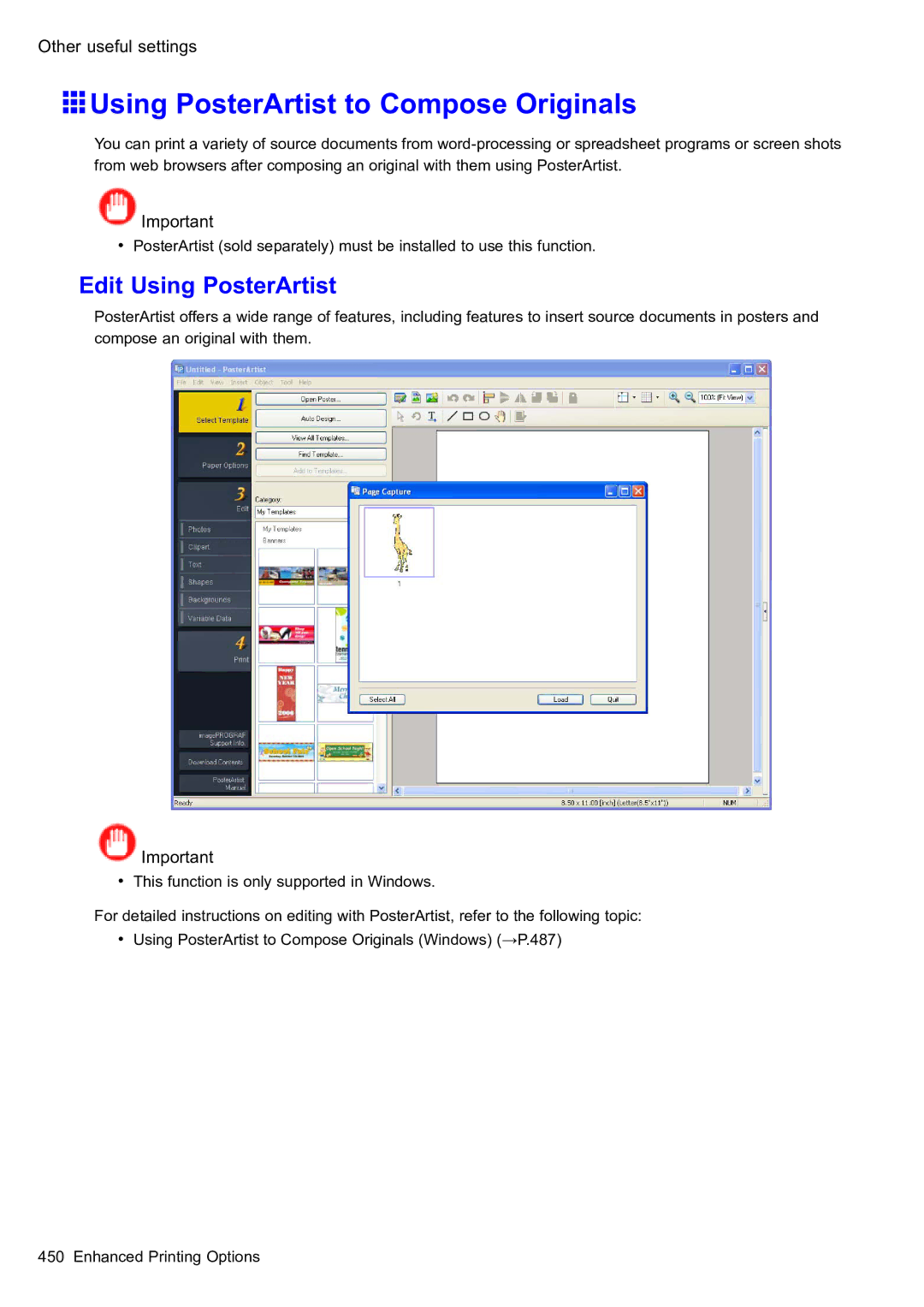 Canon 2159B002 user manual Using PosterArtist to Compose Originals, Edit Using PosterArtist 