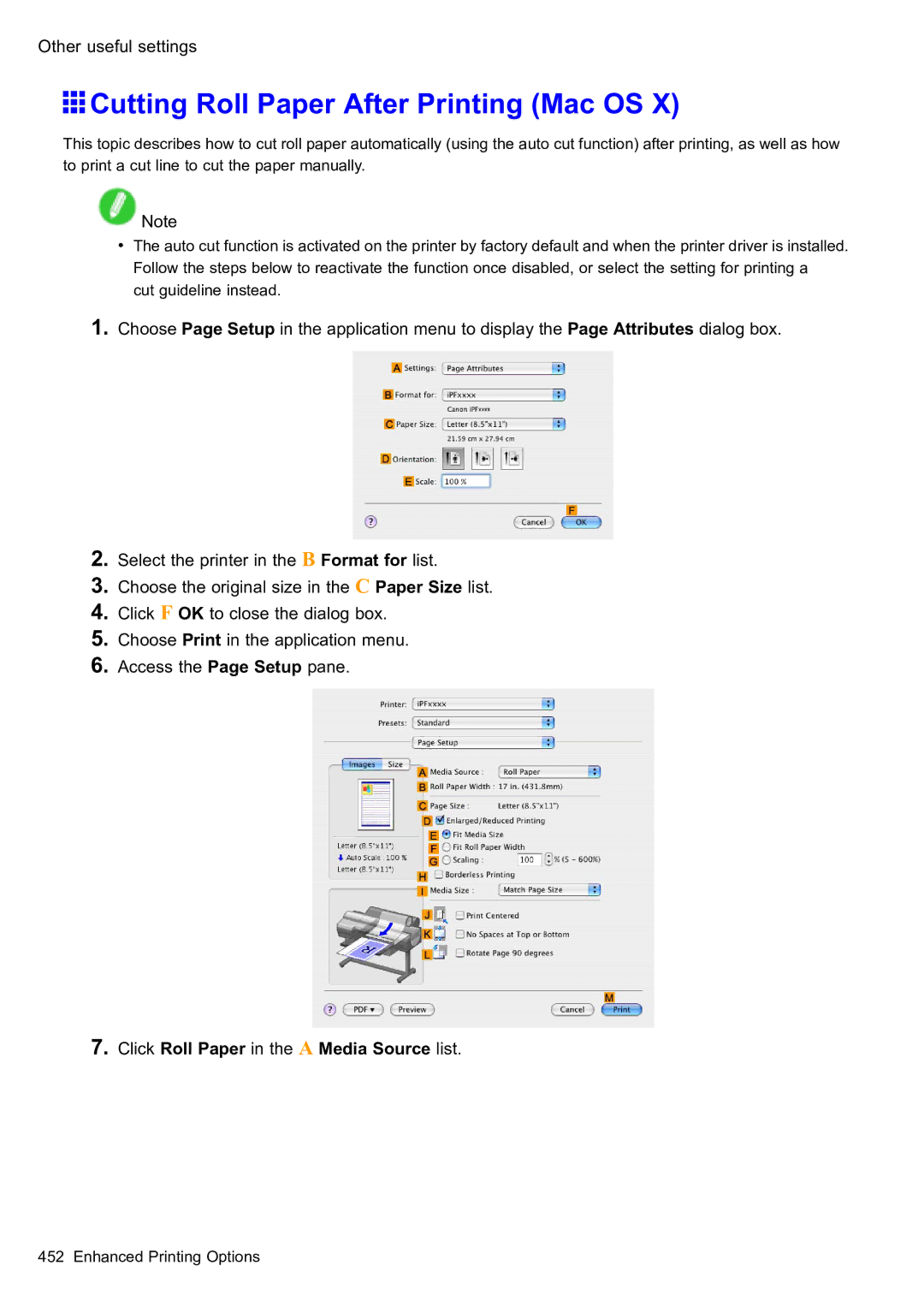 Canon 2159B002 user manual Cutting Roll Paper After Printing Mac OS, Click Roll Paper in the a Media Source list 