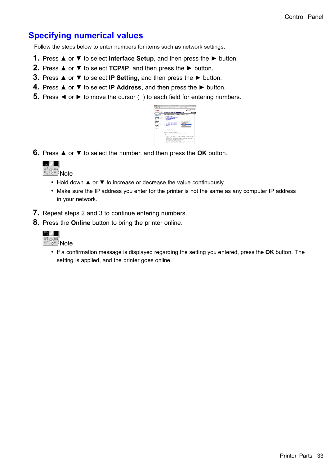 Canon 2159B002 user manual Specifying numerical values 