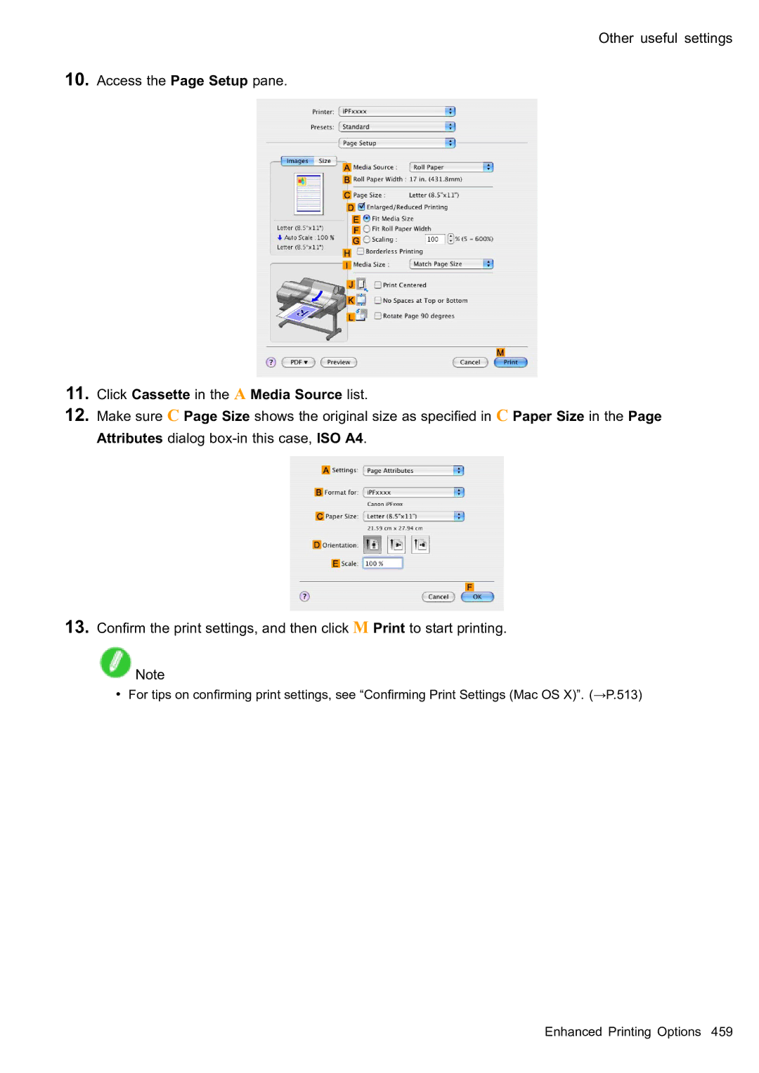 Canon 2159B002 user manual Other useful settings Access the Page Setup pane, Click Cassette in the a Media Source list 