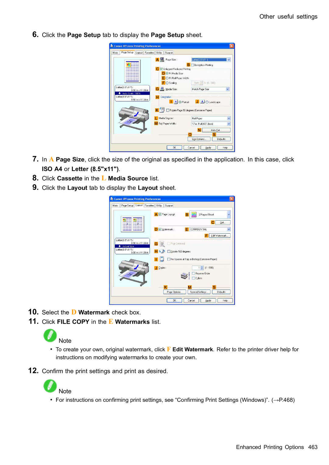 Canon 2159B002 user manual Click File Copy in the E Watermarks list, Conrm the print settings and print as desired 