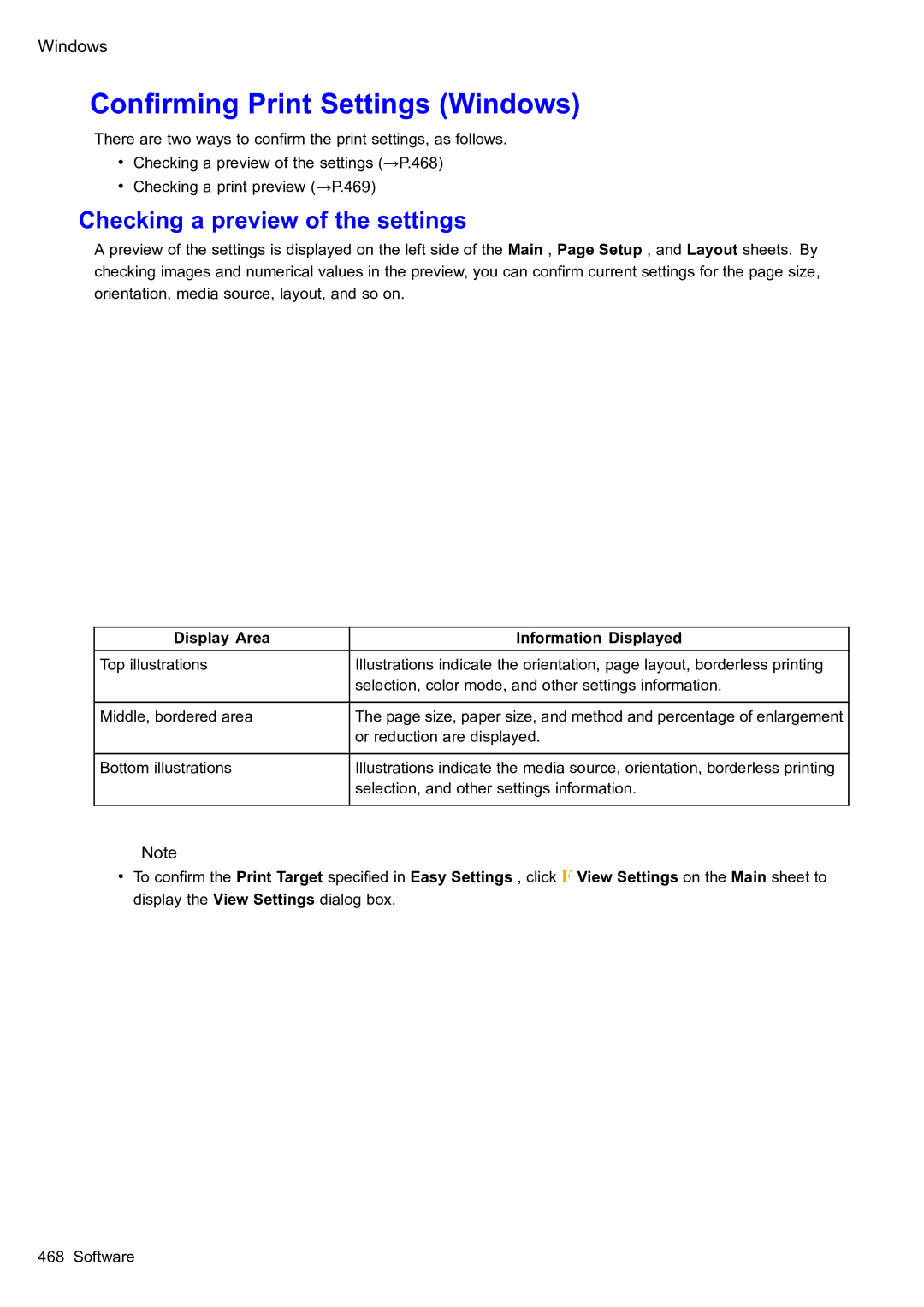 Canon 2159B002 Conrming Print Settings Windows, Checking a preview of the settings, Display Area Information Displayed 