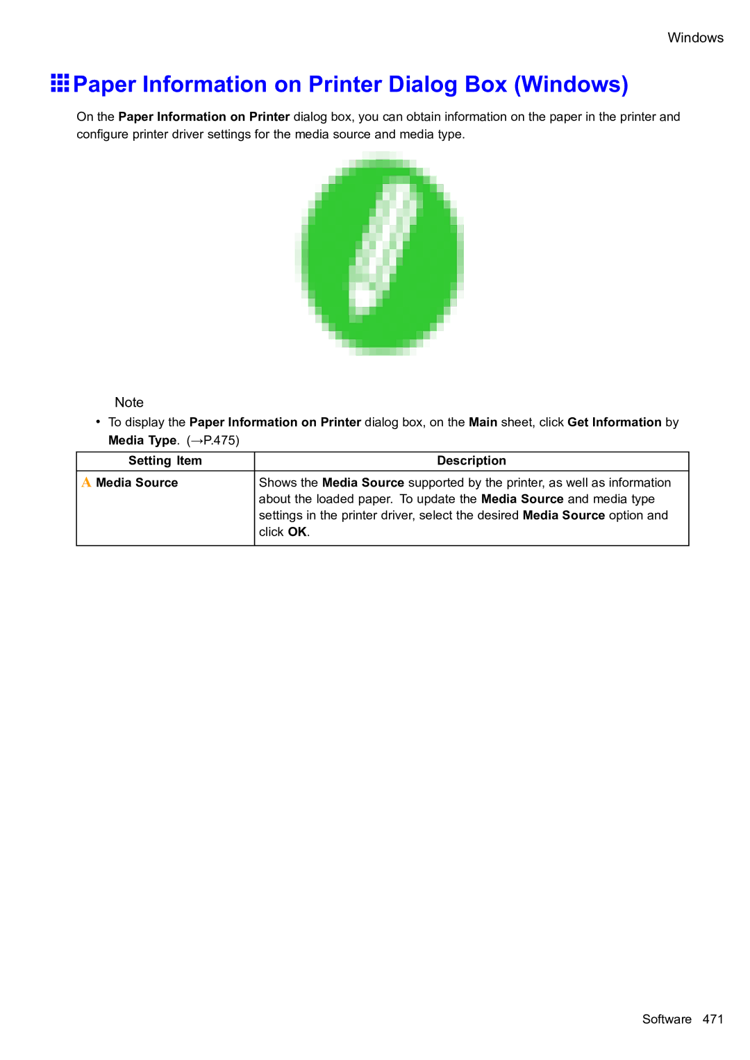 Canon 2159B002 user manual Paper Information on Printer Dialog Box Windows 