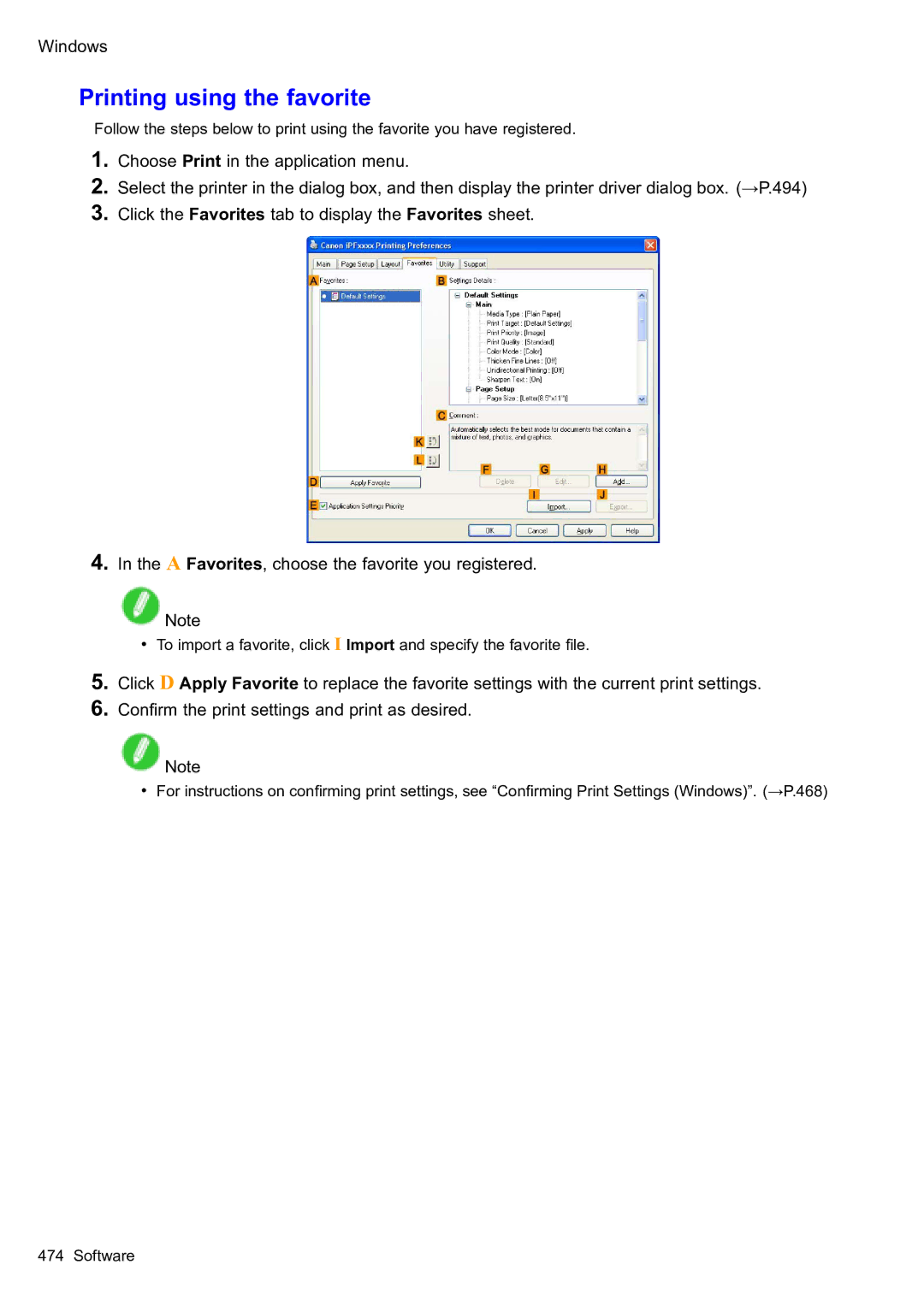 Canon 2159B002 user manual Printing using the favorite 