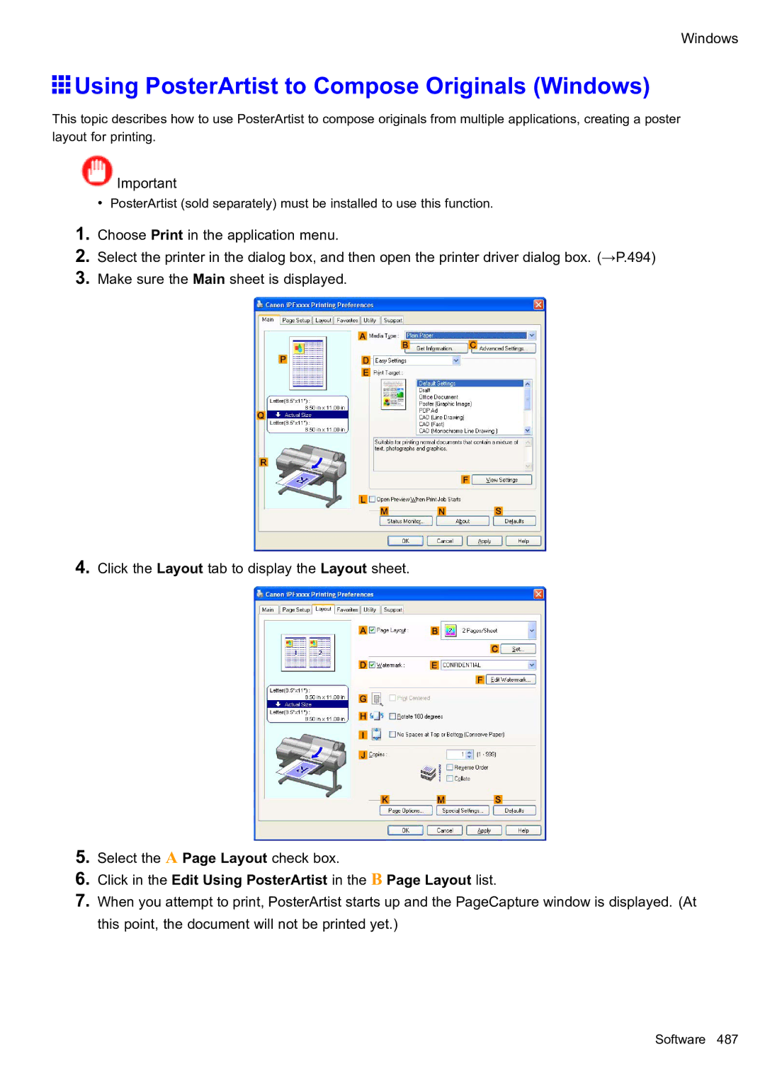 Canon 2159B002 user manual Using PosterArtist to Compose Originals Windows 