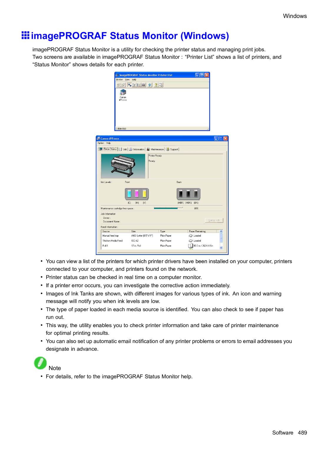 Canon 2159B002 user manual ImagePROGRAF Status Monitor Windows 