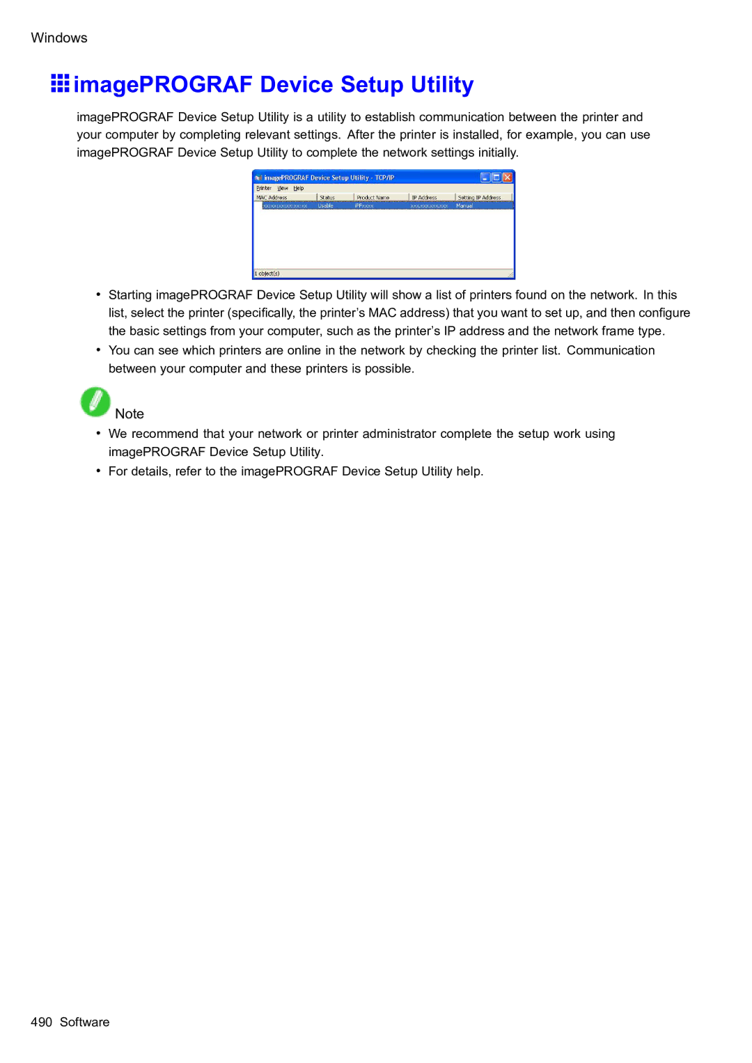 Canon 2159B002 user manual ImagePROGRAF Device Setup Utility 