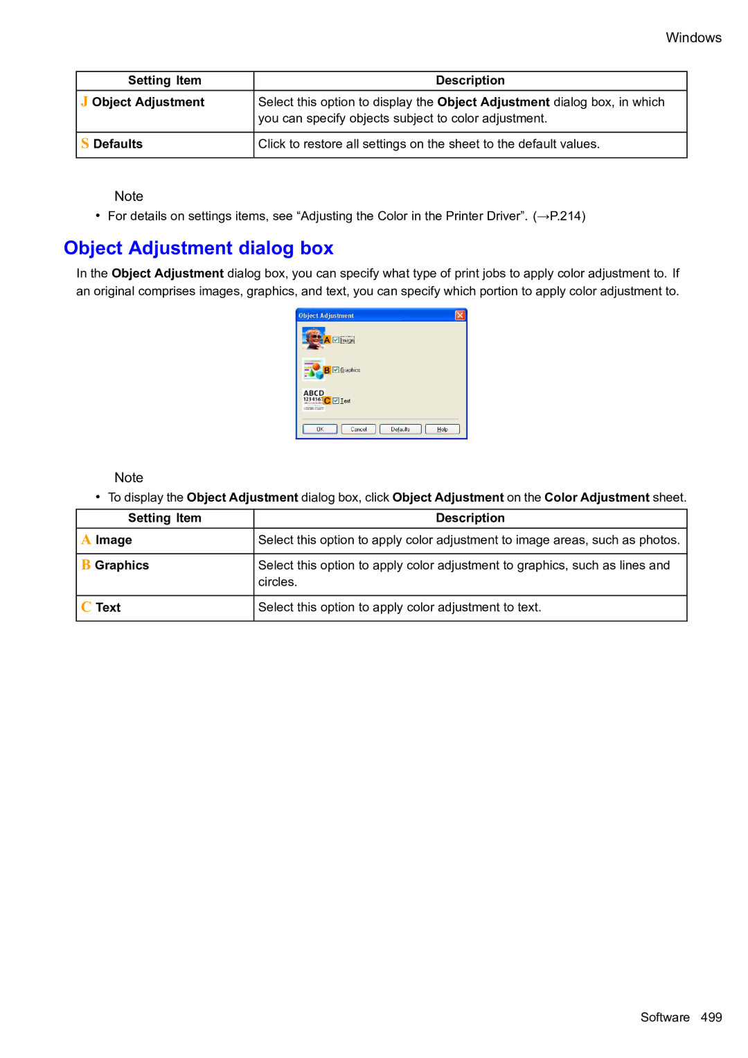 Canon 2159B002 user manual Object Adjustment dialog box 