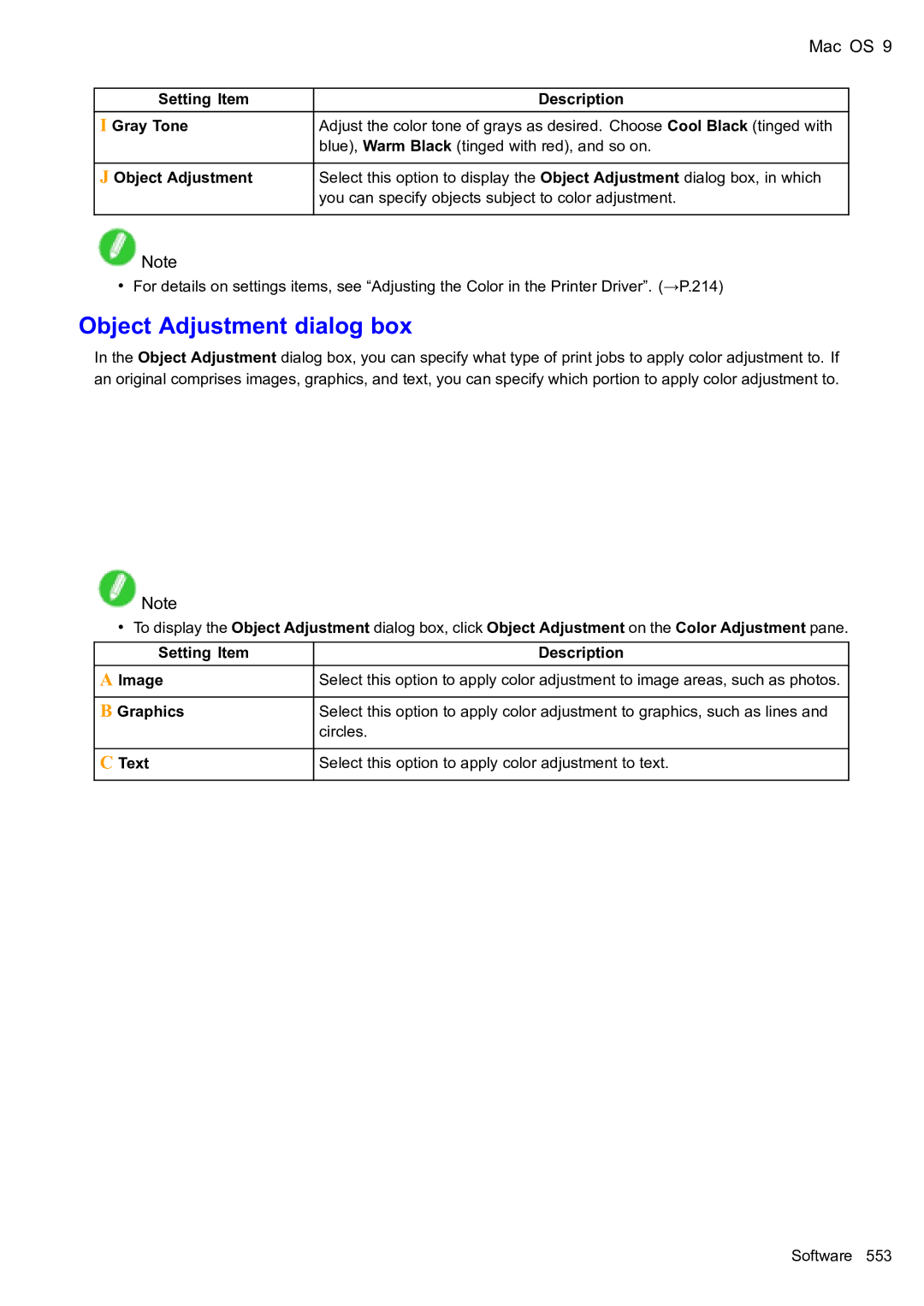 Canon 2159B002 user manual Object Adjustment dialog box, Mac OS 