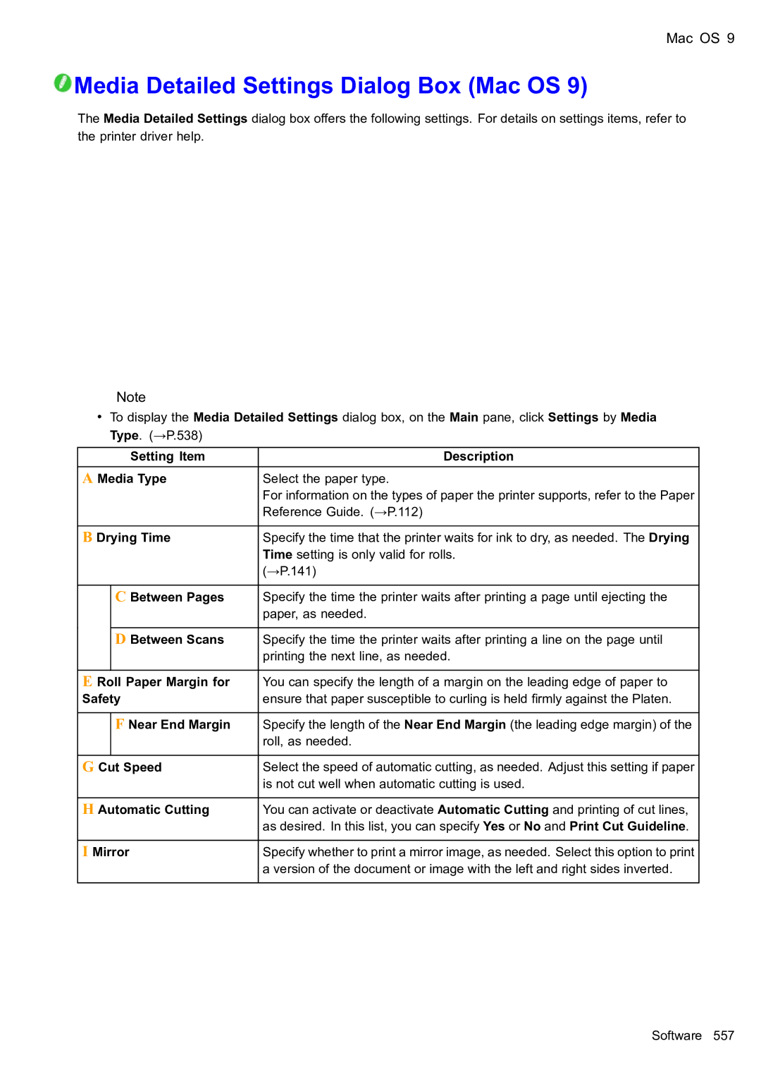 Canon 2159B002 user manual Media Detailed Settings Dialog Box Mac OS 