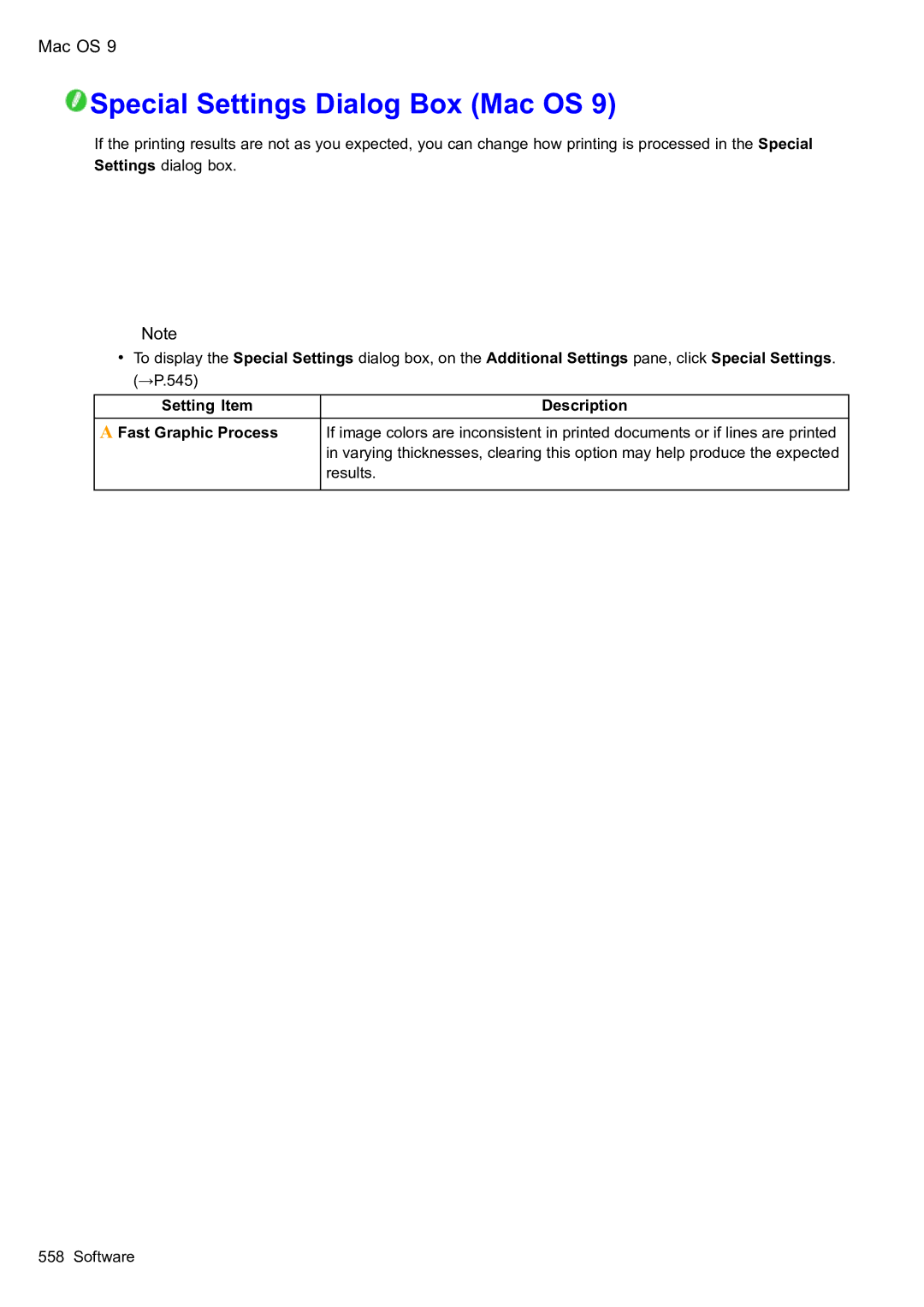 Canon 2159B002 user manual Special Settings Dialog Box Mac OS 