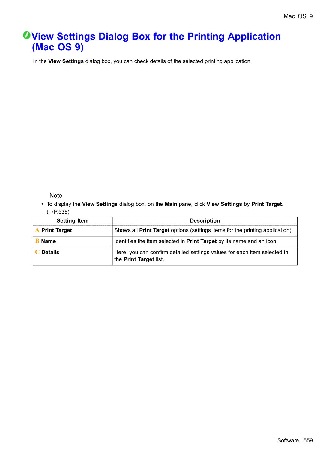 Canon 2159B002 user manual View Settings Dialog Box for the Printing Application Mac OS 